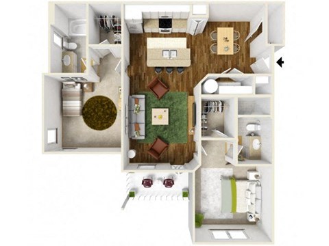 Floor plan for 2 beds, 2 baths, 1074 sqft